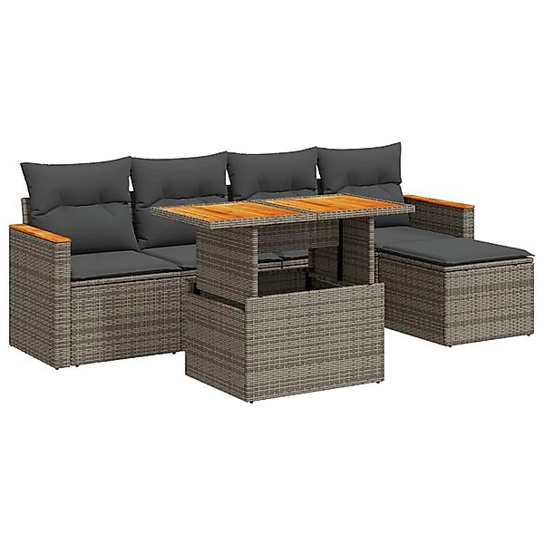 vidaXL 6-Tlg Garten-Sofagarnitur mit Kissen Grau Poly Rattan Akazie 3327476 günstig online kaufen