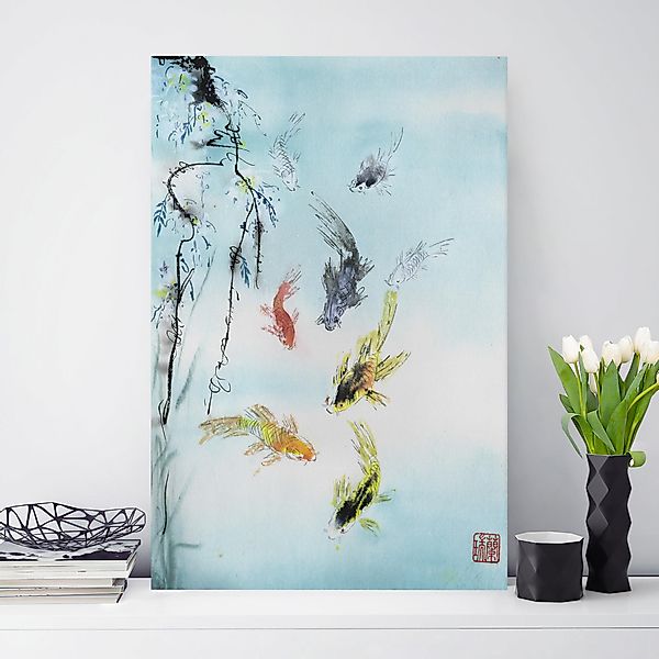 Leinwandbild Japanische Aquarell Zeichnung Goldfische I günstig online kaufen