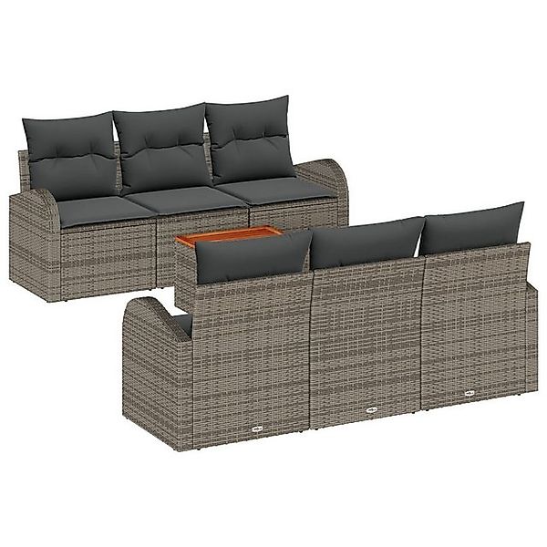 vidaXL Loungesofa 7-teiliges Garten-Sofa-Set mit Kissen Grau Poly-Rattan, 7 günstig online kaufen