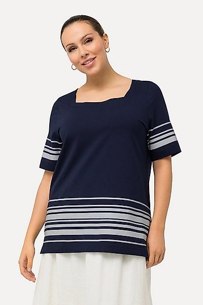 Ulla Popken T-Shirt T-Shirt Streifen A-Linie Carree-Ausschnitt Halbarm günstig online kaufen