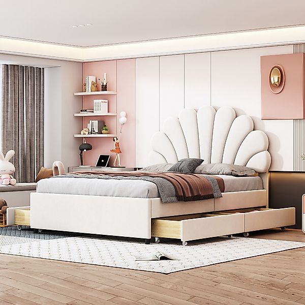 Flieks Polsterbett, Doppelbett Blumenform-Kopfteil Samt 140x200cm günstig online kaufen