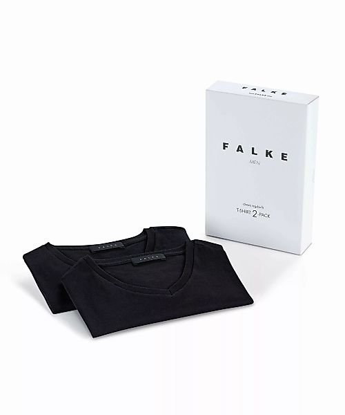 FALKE 2-Pack Herren T-Shirt V-Ausschnitt, M, Schwarz, Uni, Baumwolle, 11691 günstig online kaufen