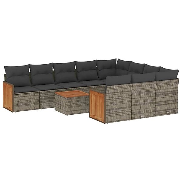vidaXL 11-Tlg Garten-Sofagarnitur mit Kissen Grau Poly Rattan 3228027 günstig online kaufen