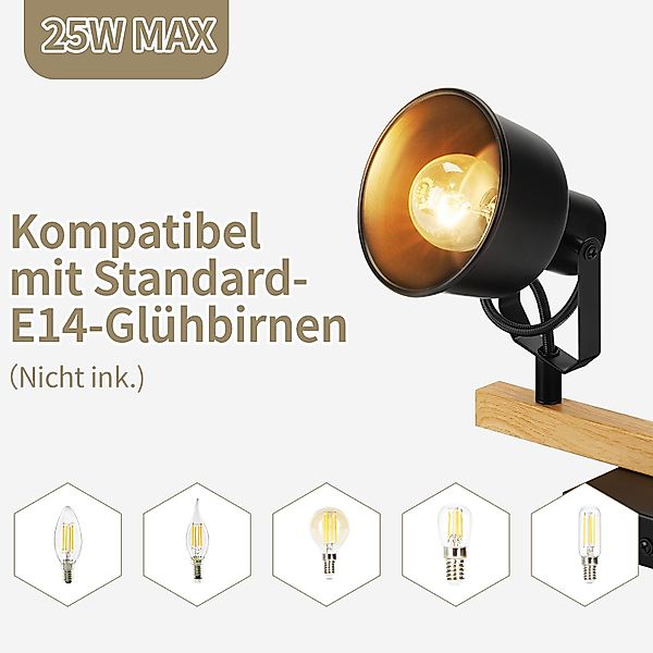 Nettlife Deckenstrahler Vintage Holzmaserung Schwarz/Weiß Schwenkbar günstig online kaufen