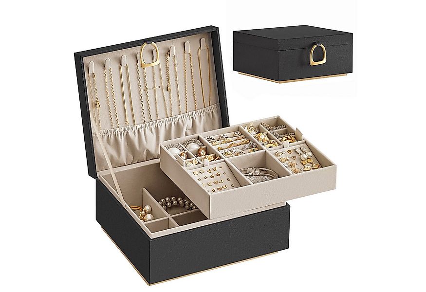 SONGMICS Schmuckkasten Schmuckbox Schmuckaufbewahrung, 2 Ebenen, mit Griff, günstig online kaufen
