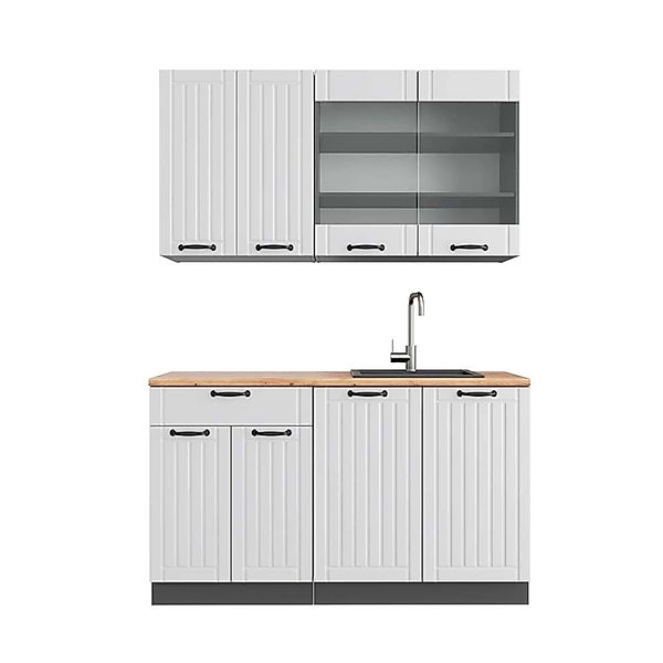 Vicco Fame-Line Singleküche Weiß Landhaus/Anthrazit 140 cm AP Eiche günstig online kaufen