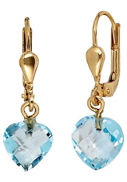 JOBO Paar Ohrhänger, Herz 585 Gold mit Blautopas günstig online kaufen