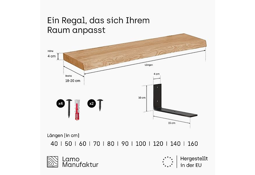 LAMO Manufaktur Wandregal Holz Baumkante Regal Farbe: Schwarz mit schwarzem günstig online kaufen