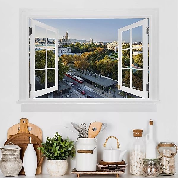 3D Wandtattoo Offenes Fenster Blick über Wien günstig online kaufen