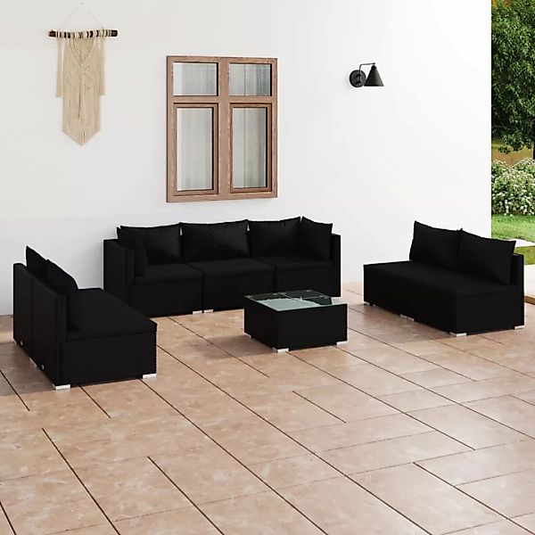 Vidaxl 8-tlg. Garten-lounge-set Mit Kissen Poly Rattan Schwarz günstig online kaufen