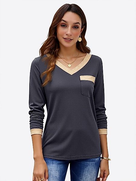 Imily Bela T-Shirt Damen Langarmshirt Tops mit V-Ausschnitt (Packung, 1-tlg günstig online kaufen