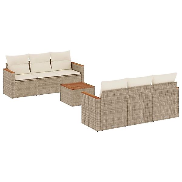vidaXL 7-Tlg Garten-Sofagarnitur mit Kissen Beige Poly Rattan 3258194 günstig online kaufen