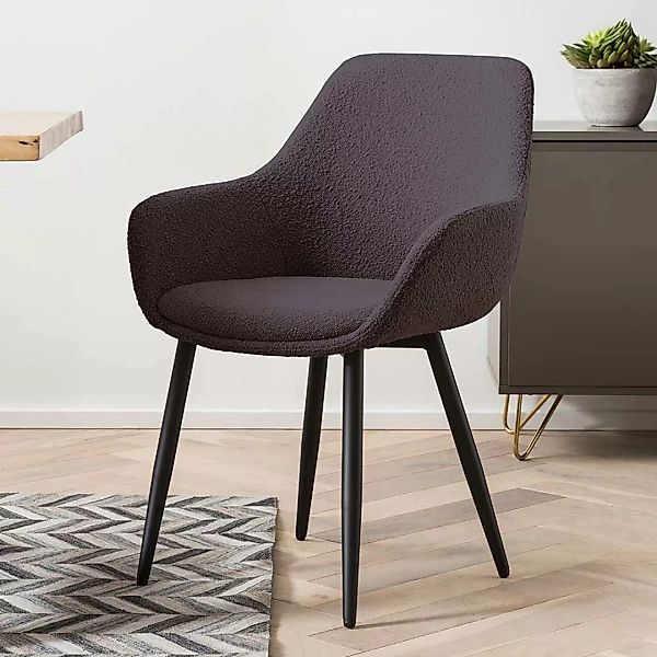 Esstisch Stühle Boucle modern in Anthrazit 64 cm breit (2er Set) günstig online kaufen