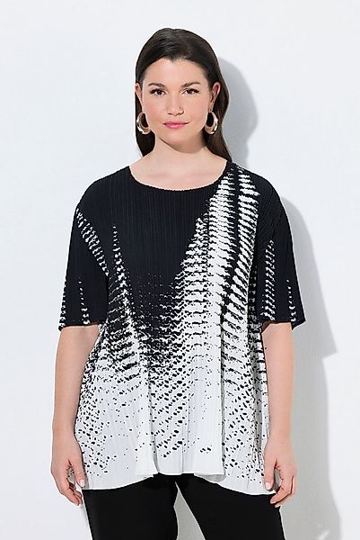 Ulla Popken Schlupfbluse Plissee-Bluse bedruckt A-Linie Rundhals Halbarm günstig online kaufen