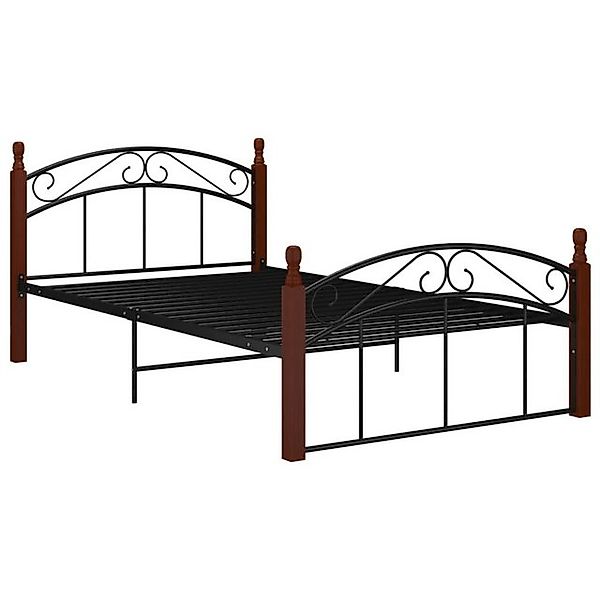 vidaXL Bettgestell Massivholzbett Schwarz Metall und Eiche 120x200 cm Bett günstig online kaufen