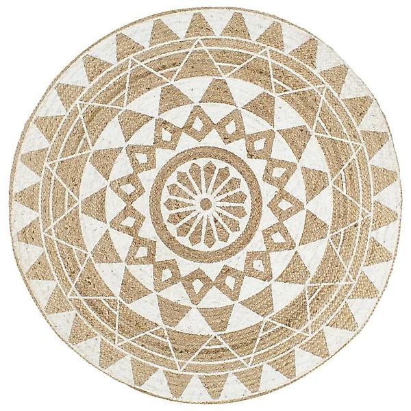 vidaXL Teppich Handgefertigt Jute mit weißem Aufdruck 120 cm 133696 günstig online kaufen