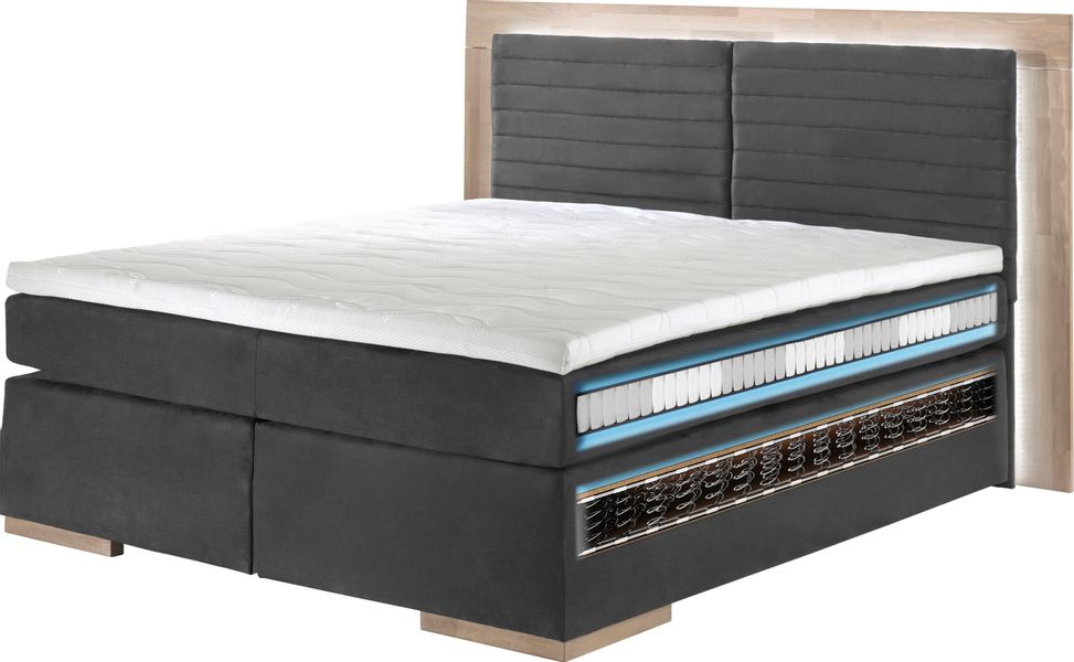 PLACES OF STYLE Boxspringbett "Cup" mit LED-Beleuchtung, Massivholzrahmen u günstig online kaufen