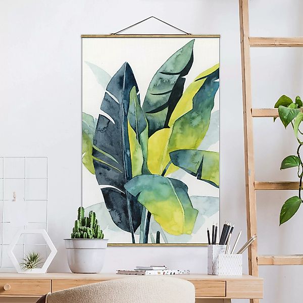 Stoffbild Blumen mit Posterleisten - Hochformat Tropisches Blattwerk - Bana günstig online kaufen
