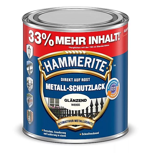 Hammerite Metall-Schutzlack Weiß glänzend 1 l günstig online kaufen