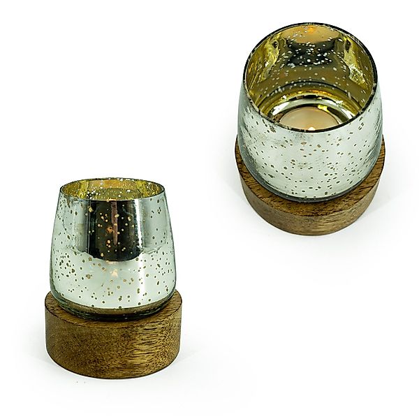 HTI-Living Windlicht Windlicht 2er Set Mangoholz/Glas günstig online kaufen