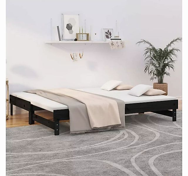 furnicato Bett Tagesbett Ausziehbar Schwarz 2x(100x200) cm Massivholz Kiefe günstig online kaufen