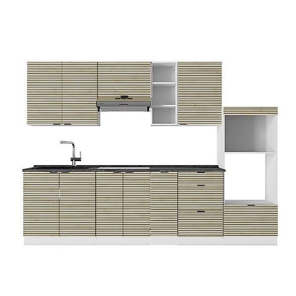 Vicco Fame-Line Küchenzeile Eiche Paneel/Weiß 280 cm AP Anthrazit günstig online kaufen