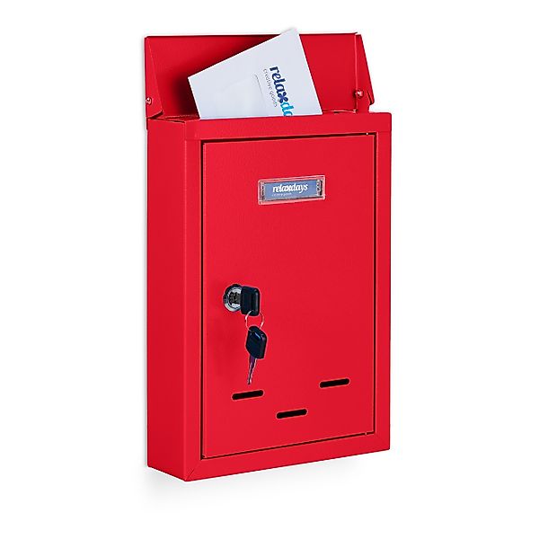 relaxdays Briefkasten mit Namensschild, Rot günstig online kaufen