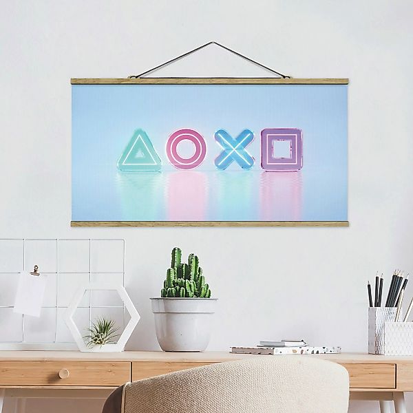 Stoffbild mit Posterleisten Neon Dreieck Kreis X Quadrat günstig online kaufen