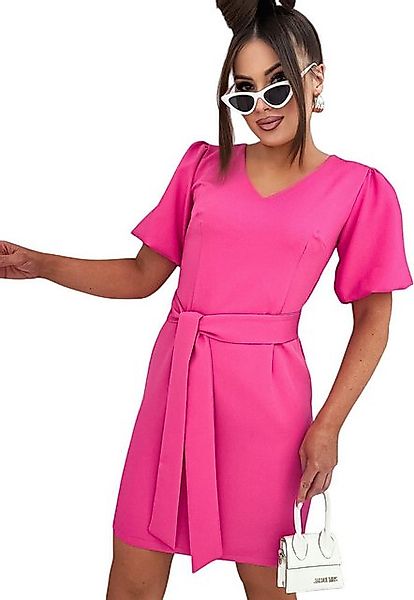 EloModa Midikleid Elegantes Damenkleid mit Gürtel und Puffärmeln Mittellang günstig online kaufen