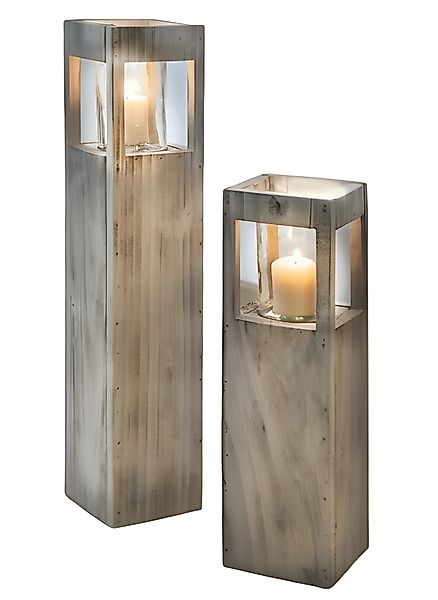 Dekoleidenschaft Bodenwindlicht Windlichtsäule "Shabby-Charme" aus Holz günstig online kaufen
