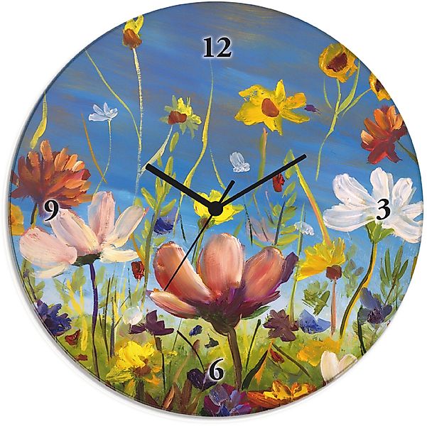 Artland Wanduhr »Glasuhr rund Wildblumenwiese«, wahlweise mit Quarz- oder F günstig online kaufen