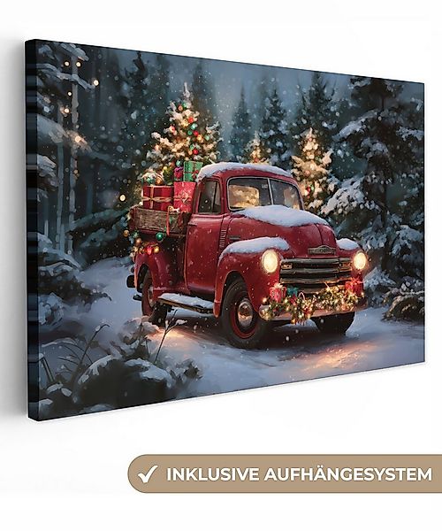 OneMillionCanvasses® Leinwandbild Weihnachts-LKW - Schneewald - Rot, Fotodr günstig online kaufen