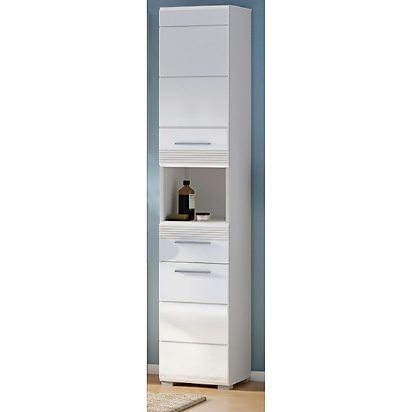 Inn.Furn Hochschrank Weiß Hochglanz 30 cm Badschrank mit Vollauszug Leon günstig online kaufen