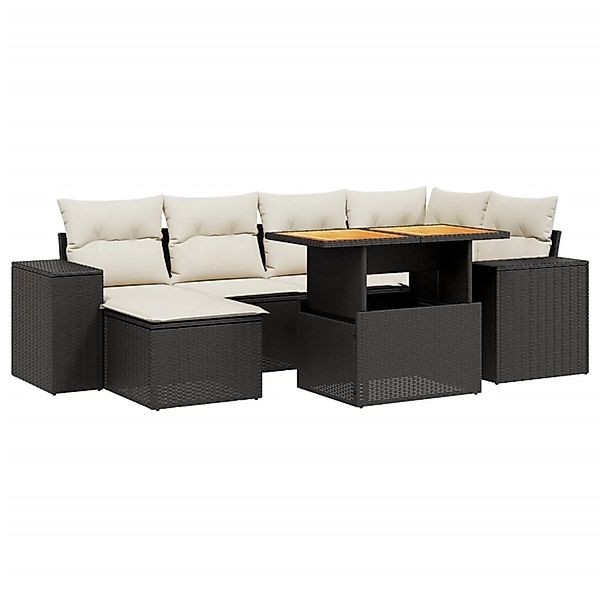vidaXL 7-Tlg Garten-Sofagarnitur mit Kissen Schwarz Poly Rattan 3272736 günstig online kaufen