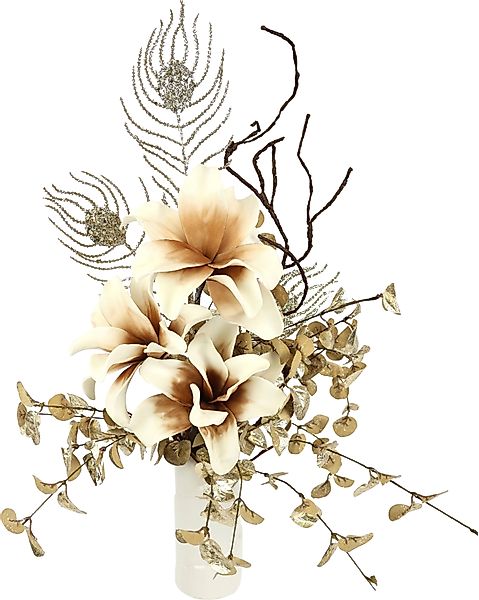 Winterliche Kunstpflanze Gesteck, Soft-Magnolie in Vase, günstig online kaufen