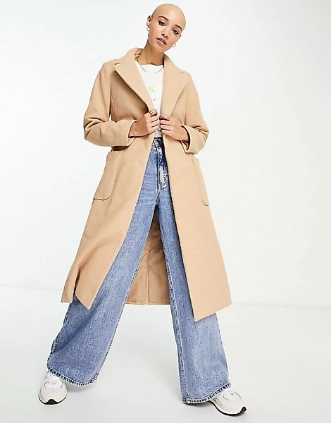 New Look – Eleganter Mantel mit Gürtel in dunklem Kamelbraun günstig online kaufen