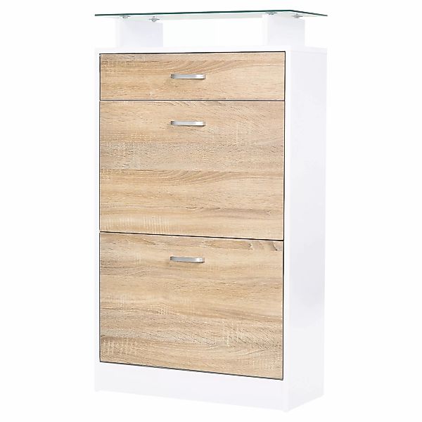 HOMCOM Schuhschrank Schuhregal 2 klappbare Türen 2 Fachböden, Schublade, Gl günstig online kaufen