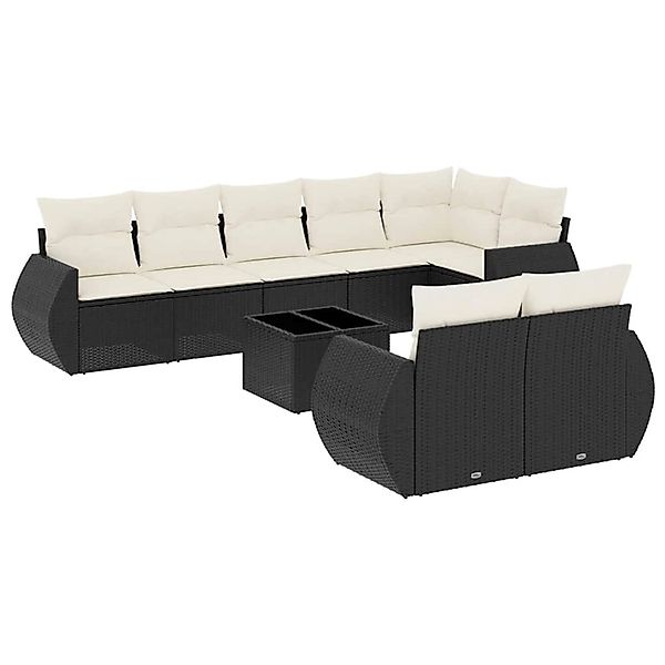 vidaXL 9-Tlg Garten-Sofagarnitur mit Kissen Schwarz Poly Rattan 3253963 günstig online kaufen