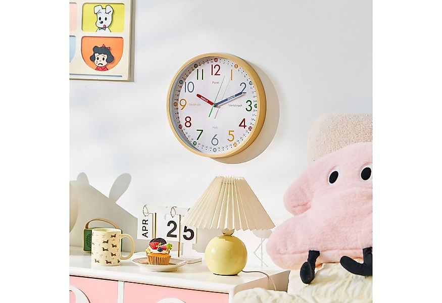 K&L Wall Art Wanduhr Holzoptik lautlose Kinder Wanduhr ohne tickgeräusche ( günstig online kaufen