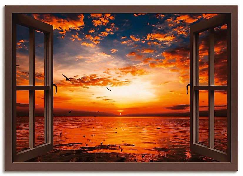 Artland Leinwandbild "Fensterblick Sonnenuntergang am Strand" Fensterblick günstig online kaufen