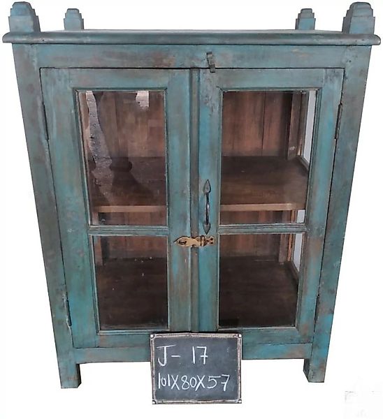 Vitrinenschrank Sideboard Glas Holz Massiv Antik Look Vintage günstig online kaufen