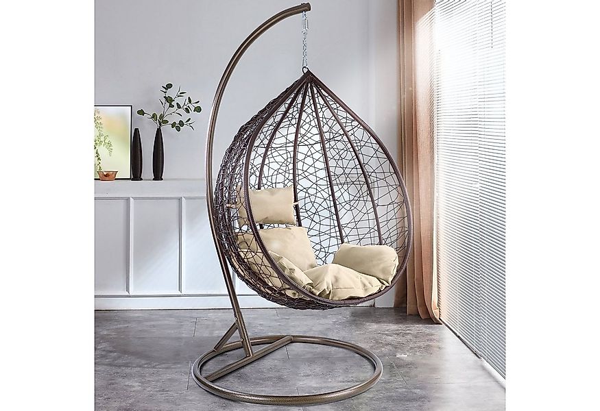 RAMROXX Hängesessel Luxus Miami XL Polyrattan mit Korb und Gestell braun Ki günstig online kaufen