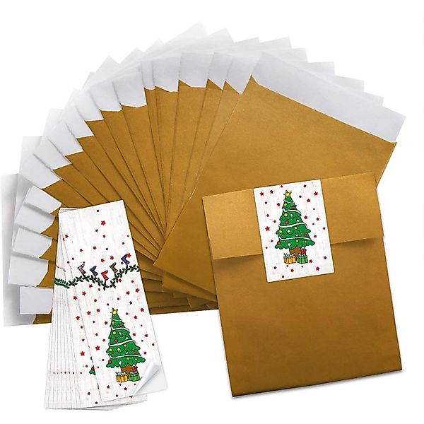Logbuch-Verlag Dekofigur Goldene Mini-Papiertüten mit Weihnachtsaufklebern günstig online kaufen