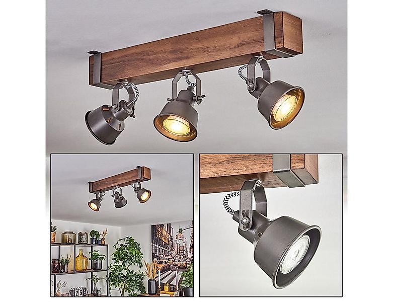 hofstein Deckenleuchte Deckenlampe verstellbar aus Metall/Holz in Grau/Dunk günstig online kaufen