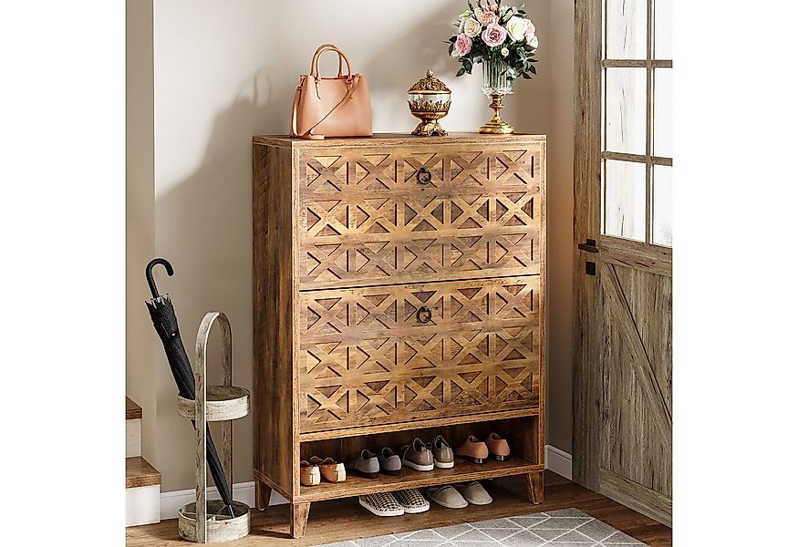 Tribesigns Schuhschrank mit 2 Klapptüren für 20 Paar Schuhe 80x24x110cm Bra günstig online kaufen