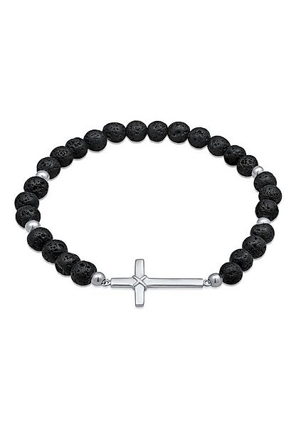 Kuzzoi Bead-Armband-Set Lava Perlen Schwarz Kreuz 925 Silber, Kreuz günstig online kaufen