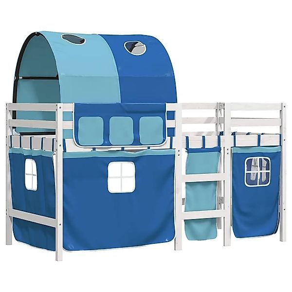 vidaXL Kinderhochbett mit Tunnel Blau 90x190 cm Massivholz Kiefer 3283857 günstig online kaufen