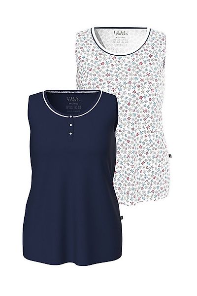 Ulla Popken Pyjamaoberteil Pyjama-Tops 2er-Pack uni/Blüten Rundhals ärmello günstig online kaufen