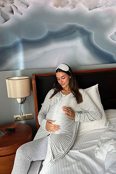 For You Moda Nachthemd Weiche Baumwolle 4-teiliges Umstandsschlafanzug-Set günstig online kaufen