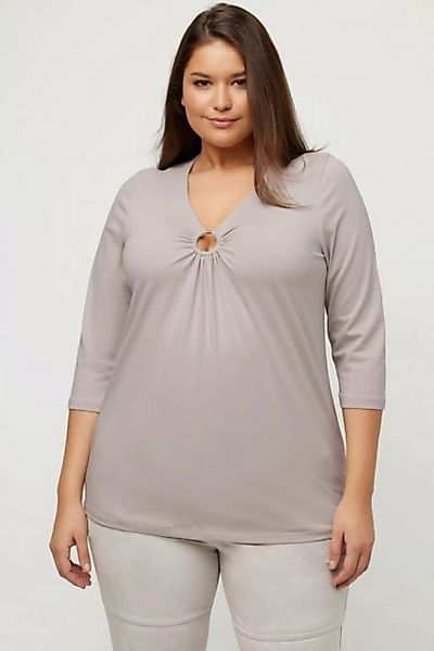 Ulla Popken Rundhalsshirt Shirt Zierring drapierter Ausschnitt 3/4-Arm günstig online kaufen